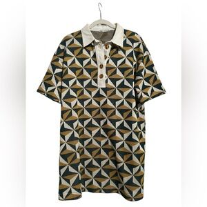 Zara Abstract Geometric Patterned Oversized Collared Dress Small
